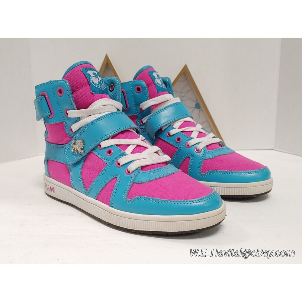 VLADO® Footwear Turquoise and Fuchsia Artisan Leather Hi-Top Sneakers Womens 6.5